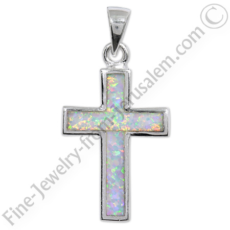 Sterling (925) silver cross set with crushed opals
