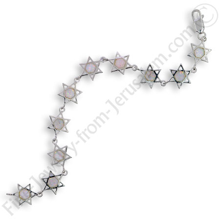 Silver Star of David bracelet set with crushed opals