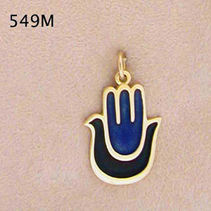 14K gold Enameled Hamsa-Dove of Peace Pendant