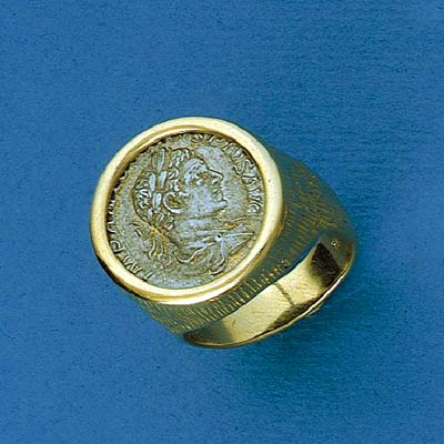 14K Gold ring set with  ancient  coin