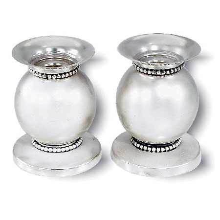 Ball Candlesticks, two rows of pearls - 925 Sterling Silver