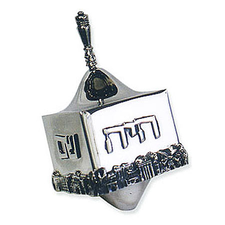 Jerusalem panorama motif  -  925 Sterling Silver Hanukkah Dreidel