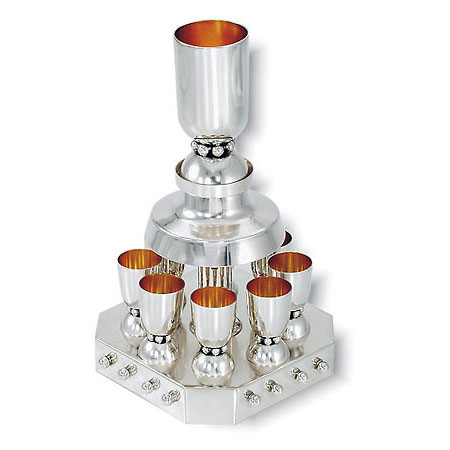 Kiddush fountain set, Octagonal base with balls - 925 Sterling Silver