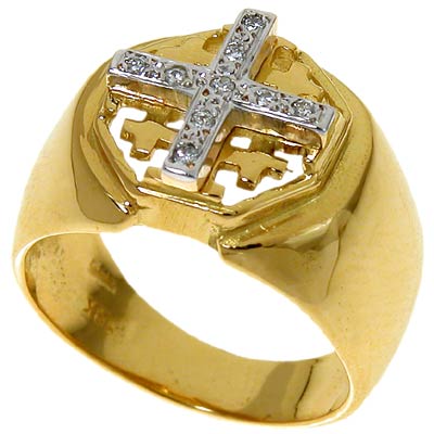 18k Gold Jerusalem cross Ring set with Diamonds