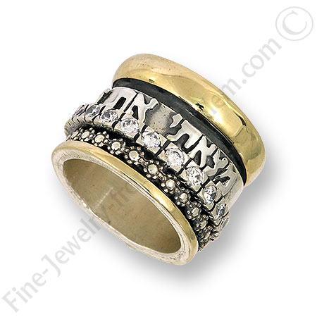 Silver & Gold Spinner Beloved Ring set with Cubic Zircons