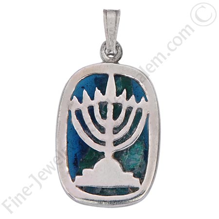 silver menora pendant with Eilat stone