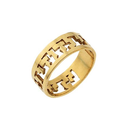 Cut out letters & High polish finish 14K Gold ring