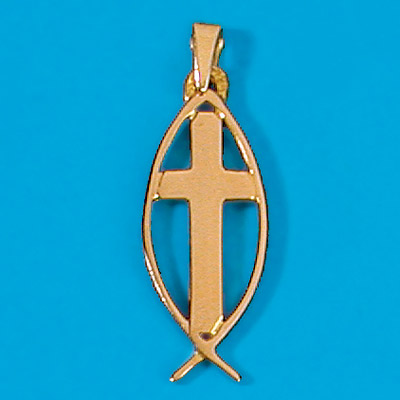14K Gold Fish with Cross