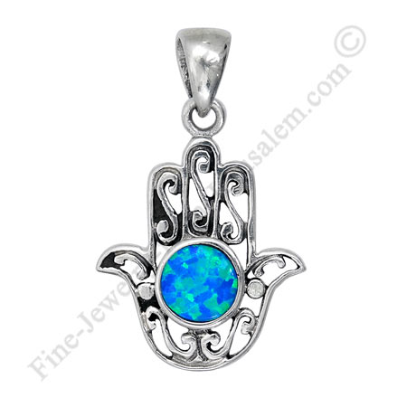 sterling silver Hamsa with opal