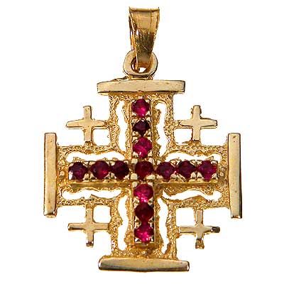 14K Gold Jerusalem Cross set with Rubies