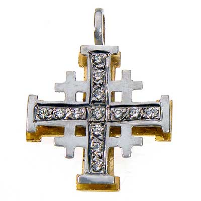 18K Gold Jerusalem Cross set with  Diamonds