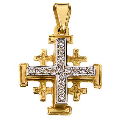18K Gold Jerusalem Cross set with Diamonds