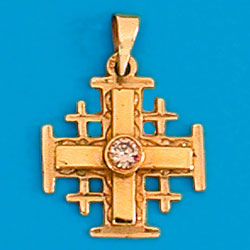 18K Gold Jerusalem Cross with one Diamond