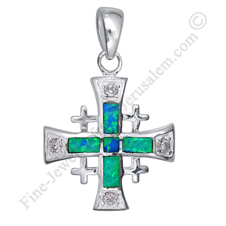 sterling silver Jerusalem cross pendant with opal