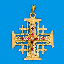 14K Gold Jerusalem Cross set with Rubies and Zircon
