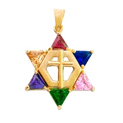 14k Gold Messianic Star of David & Cross Pendant