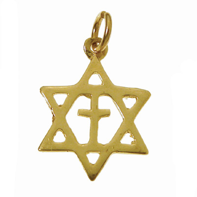 14K Gold Star of David with Cross  0.75" high.