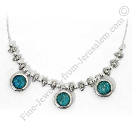 delicate sterling silver necklace with silver beads and Roman glass