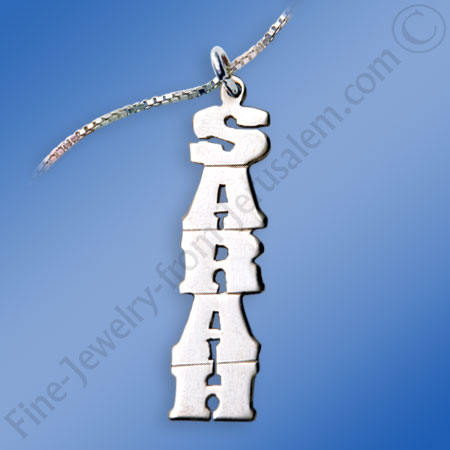 Vertical silver name necklace