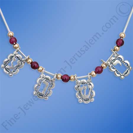 Silver name necklaces with garnets