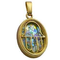 Roman Glass pendant with Hamsa
