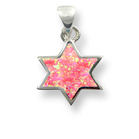 Silver star of David set with crushed opals