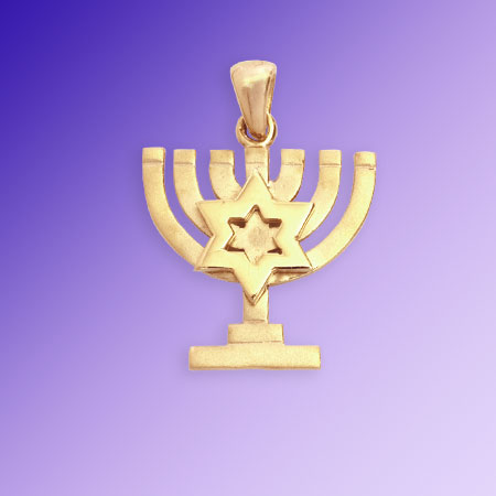14K gold Menorah pendant w/ the star of David