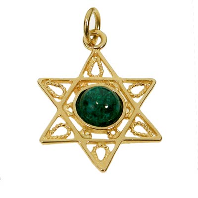14K Gold Star of David set with Eilat stone