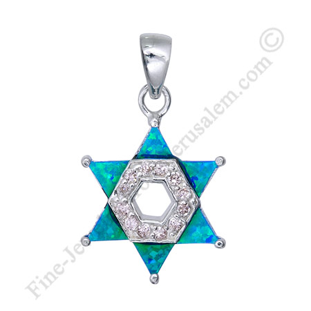 sterling silver star of david pendant with opal