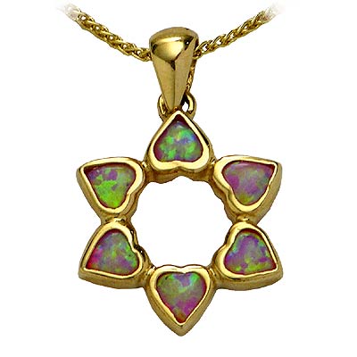 14K Gold Star of David set with Opals