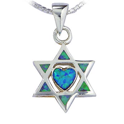 Sterling silver Star of David set with Opal Heart