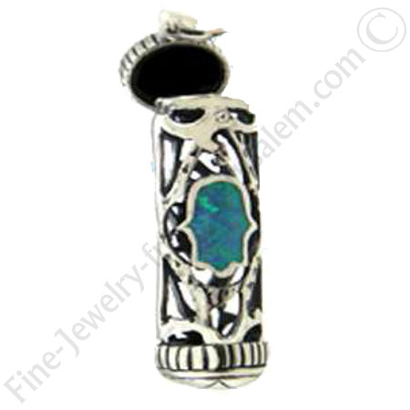 St. Silver Mezuza pendant with opal