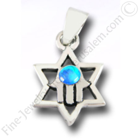 silver hamsa pendant in star of david