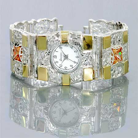 Wrist watch with silver and gold strap