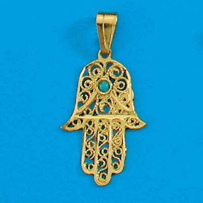 14K Gold filigree Hand set with one turquoise