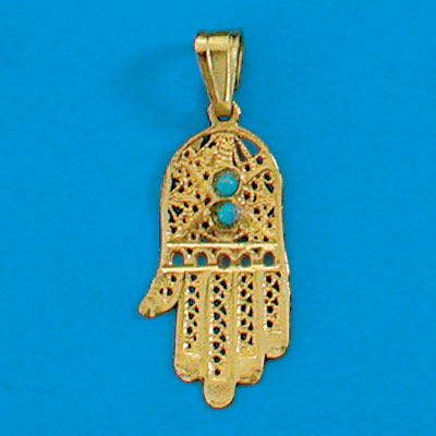 14K Gold filigree Hand set with two turquoise