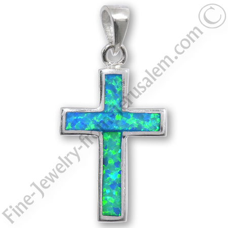 Sterling (925) silver cross set with crushed opals