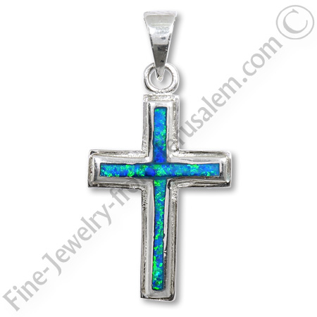 Sterling (925) silver cross set with crushed opals