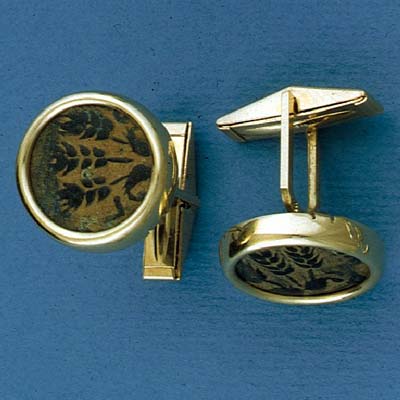 14K Gold cuff-links set with Ancient Coin