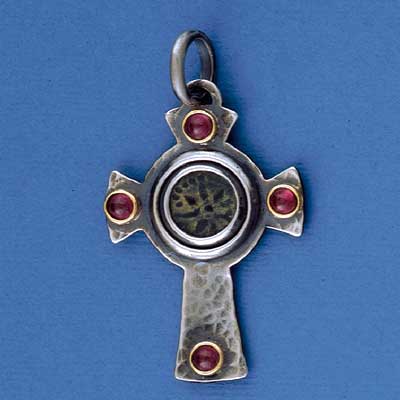 Cross in antique finish set with Ancient coin