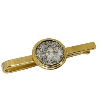 14K Gold tie clasp set with an Ancient Roman Coin