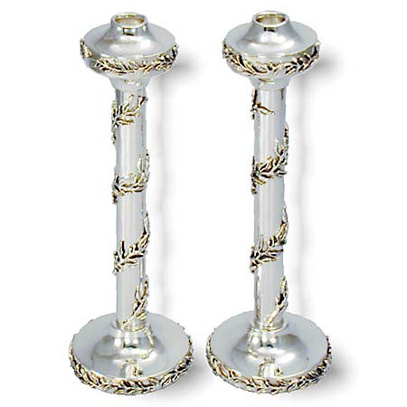 Candlesticks, cast leaves -  925 Sterling Silver