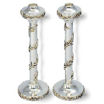 Candlesticks, cast leaves -  925 Sterling Silver