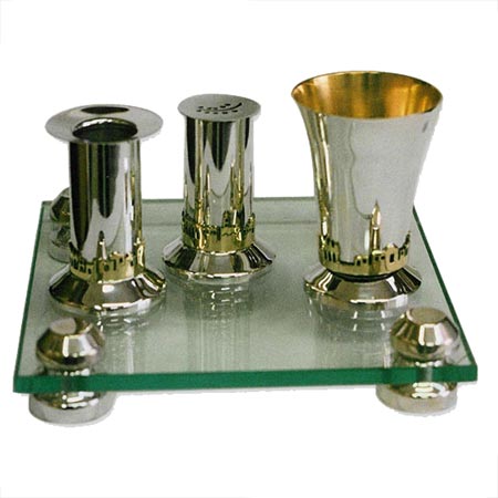 Havdalah set, Jerusalem of Gold panorama -  925 Sterling Silver
