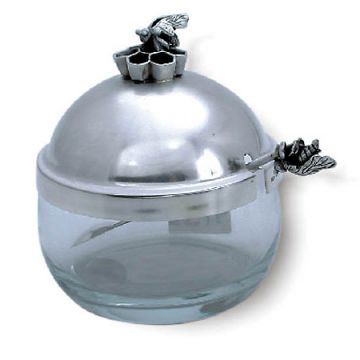 Glass bowl, Bee - 925 Sterling Silver Honey dish