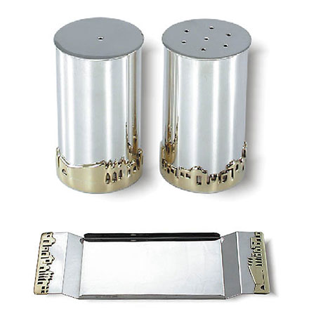 Salt & Pepper on tray, Jerusalem of Gold - 925 Sterling Silver Salt Shaker