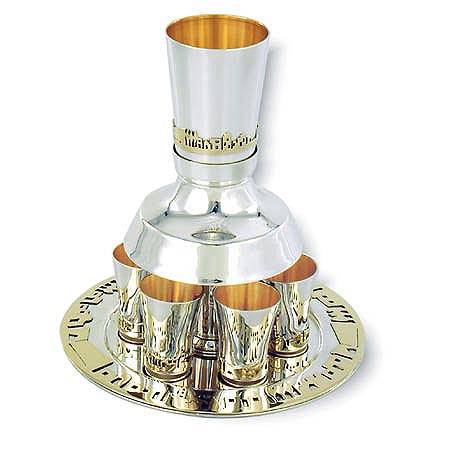 Kiddush Fountain set, Jerusalem of Gold panorama, - 925 Sterling Silver