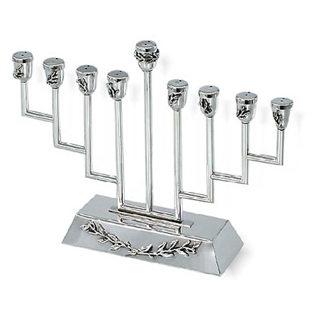 Appliqued leaves - 925 Sterling Silver Hanukkah Menorah