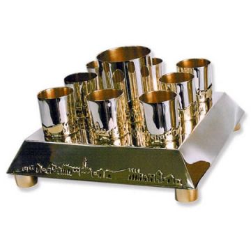 Kiddush set, Jerusalem of Gold panorama- 925 Sterling Silver