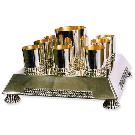Kiddush set, Square base, pearl ornament -  925 Sterling Silver